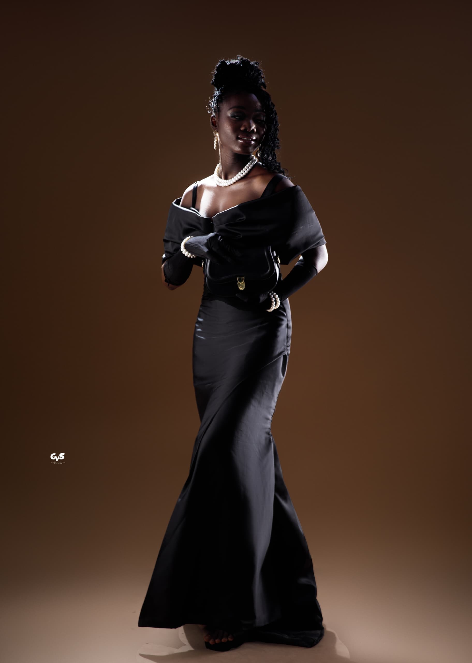 Black satin dress with straps sleeve and slit
